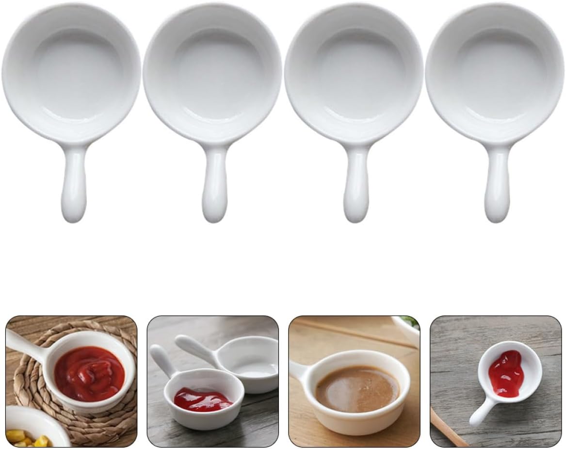 4pcs Ceramic Sauce Cups Handles Dipping Dishes for Condiments and Appetizers Easy to Clean Space-saving Storage for Home and Restaurant