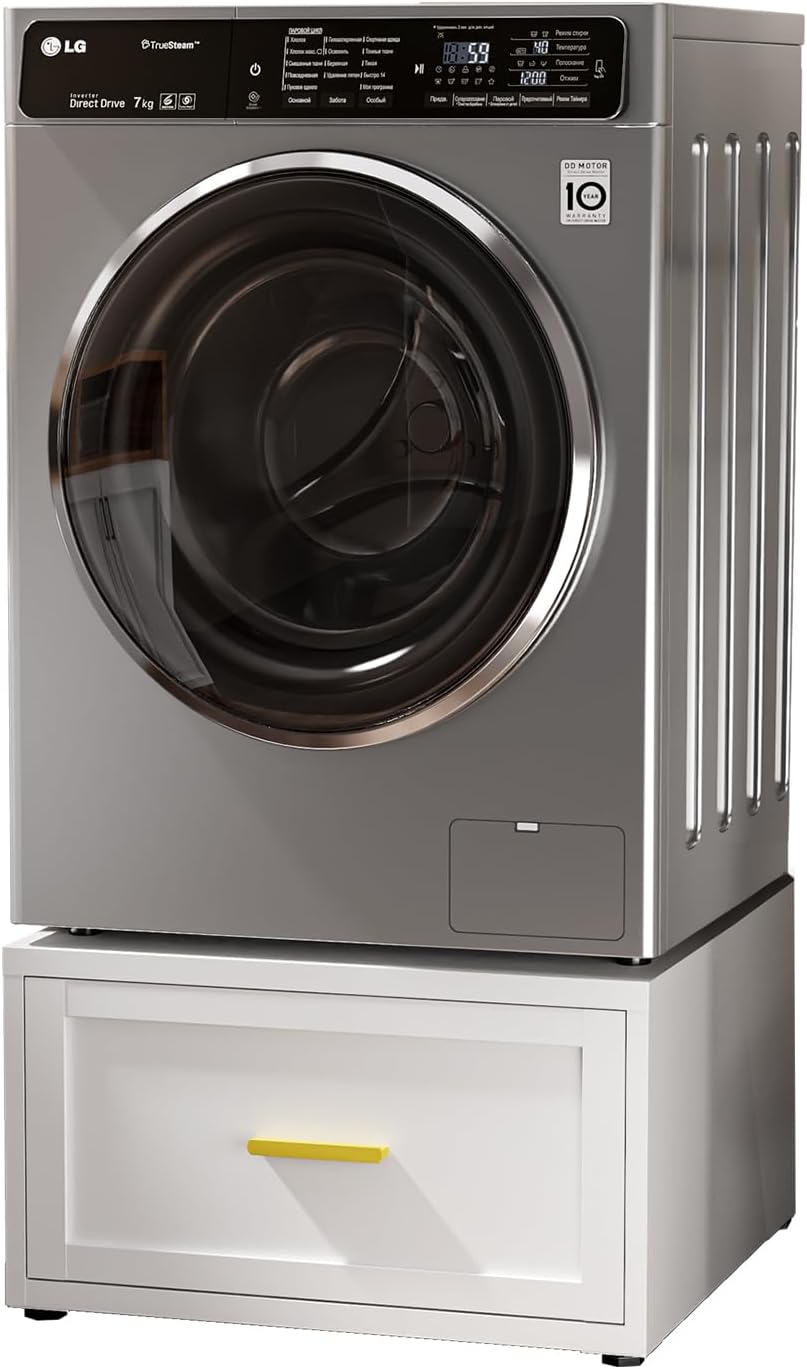 16" H|28" Universal Laundry Pedestal, 440LBS Metal Heavy Duty Washer and Dryer Pedestals, Washer Dryer Stand with Drawer, Washing Machine Base with Anti-Vibration Mats, Fridge Stand(White)