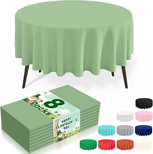 Miniatura 22 de misaya Paquete de 8 manteles desechables de plástico, mantel redondo impermeable de 84 pulgadas, a prueba de fugas y resistentes manteles