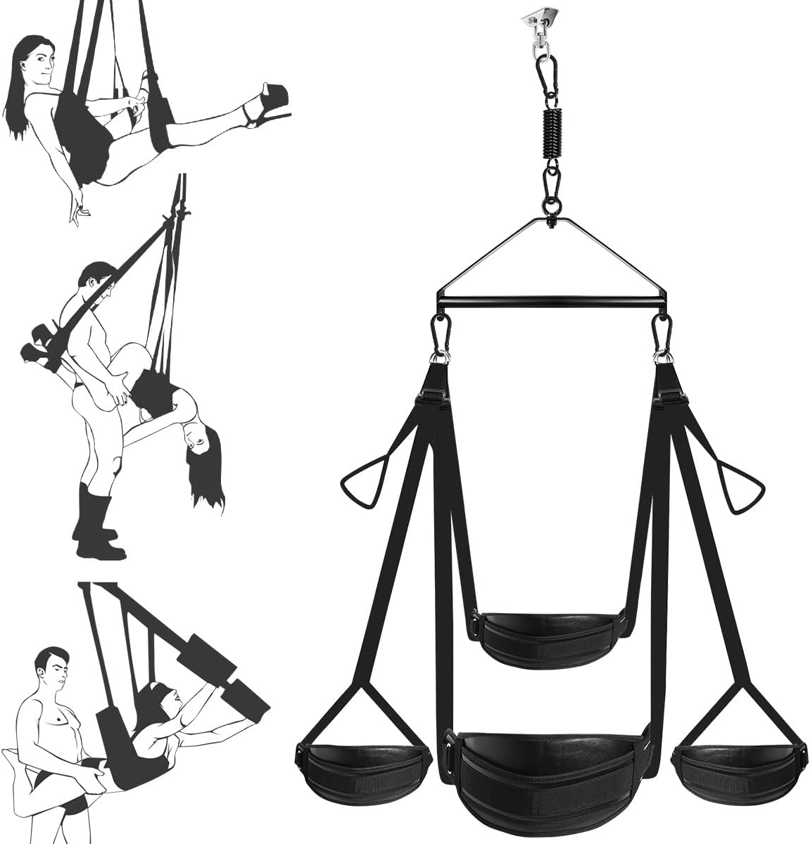 Sex Swing Heavy Duty 360 Degree Spinning Indoor Ceiling Swing with Triangle Hanging Apparatus and Adjustable Slings Soft Pads BDSM Sex Toys Bondage Restraints