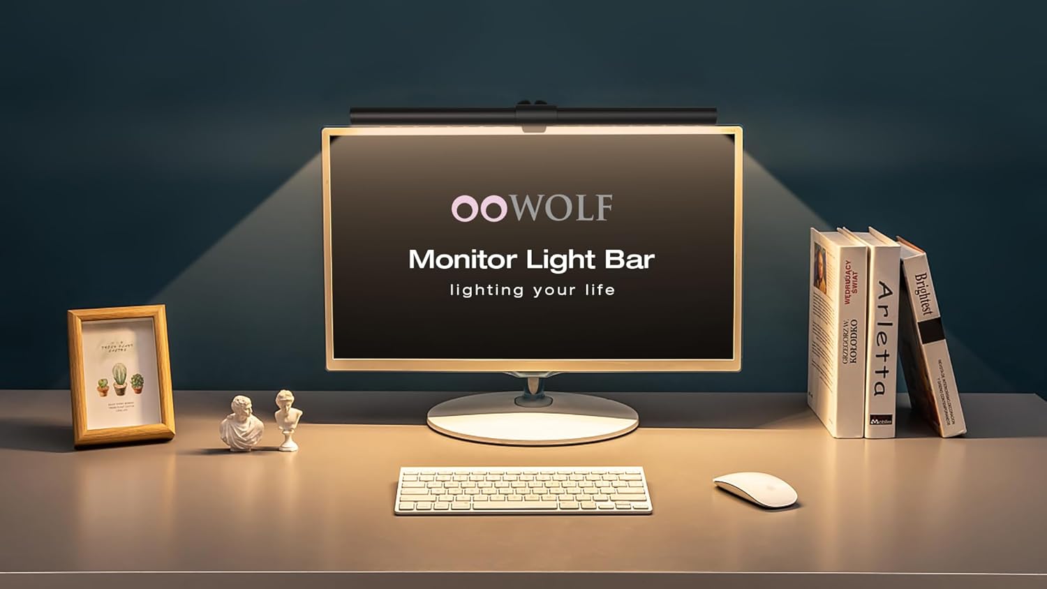 OOWOLF Monitor Light Bar with Backlight CRI≥95, Screen Light Bar, Desk Lamp for Eye-Caring, Flicker Free, 3-Color Mode, Memory Dimming, e-Reading Task Lamp,Computer Lights for Home Office