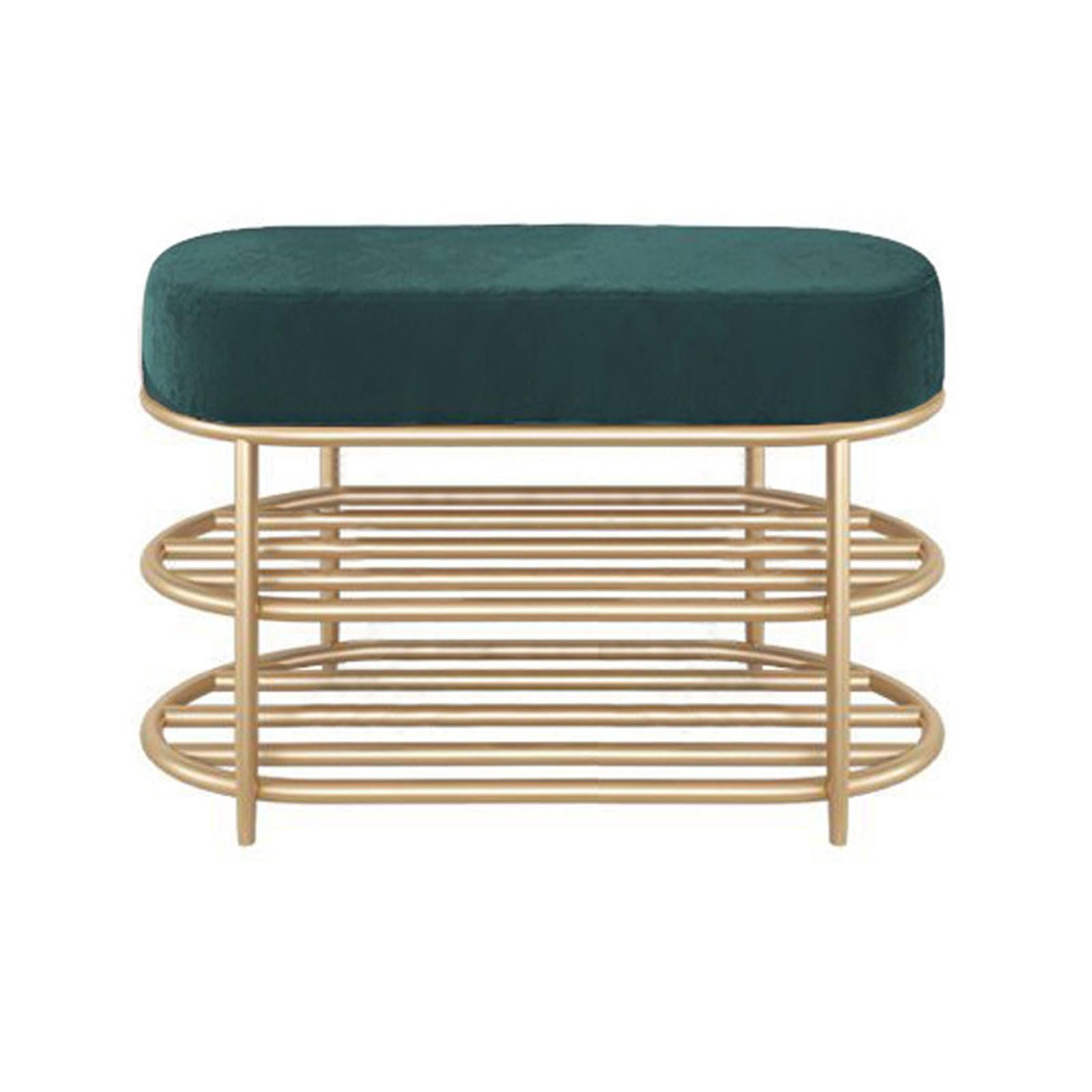 LWJSOCP Modern Entry Bench with Shoe Storage Rack and Velvet Upholstered Seat Metal Multipurpose Shoe Rack