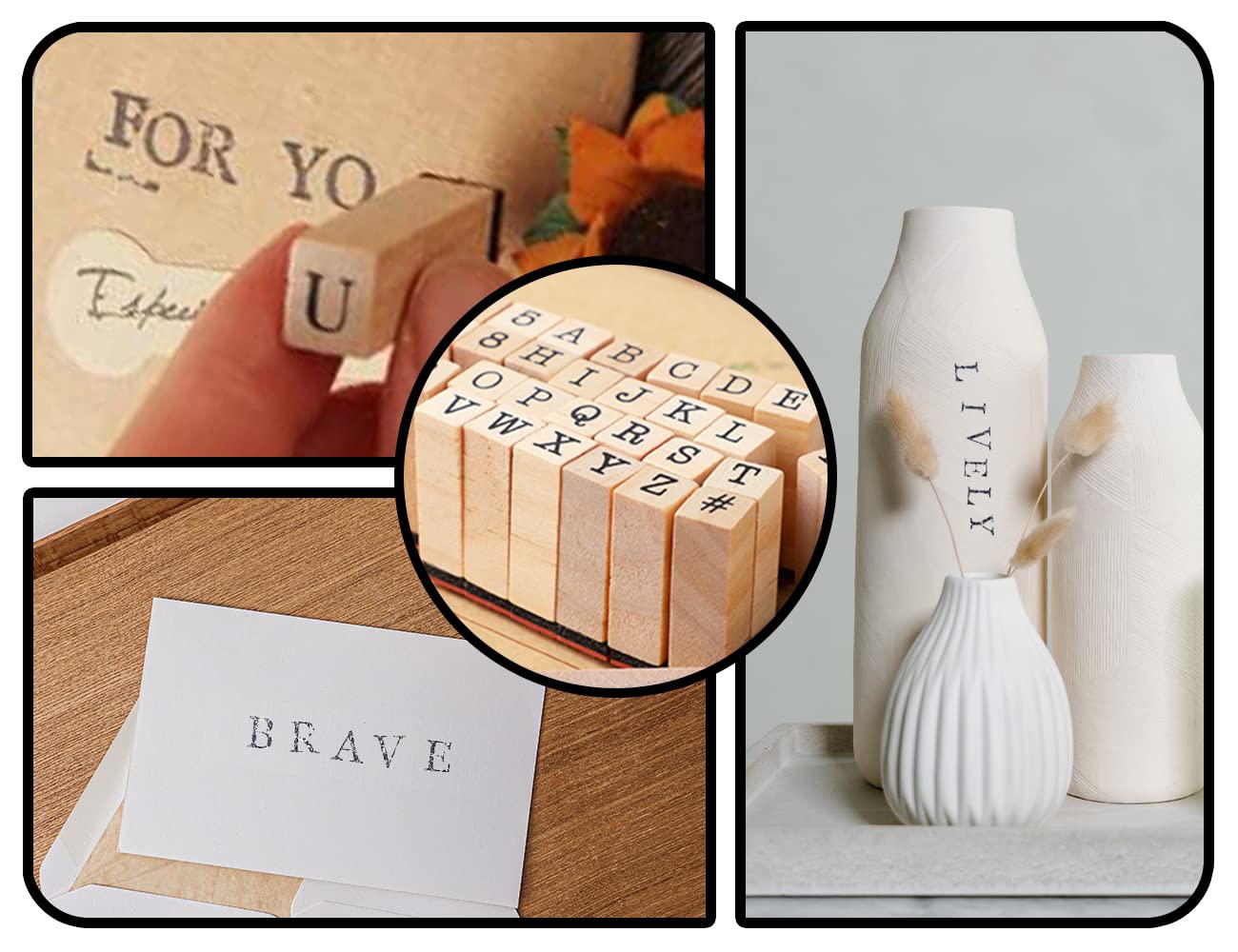 ZoeTekway 40 piezas de sellos de letras, alfabeto de madera sellos de letras, números y símbolos, con almohadilla de sellos, para scrapbooking arte artesanía tarjeta de decisiones