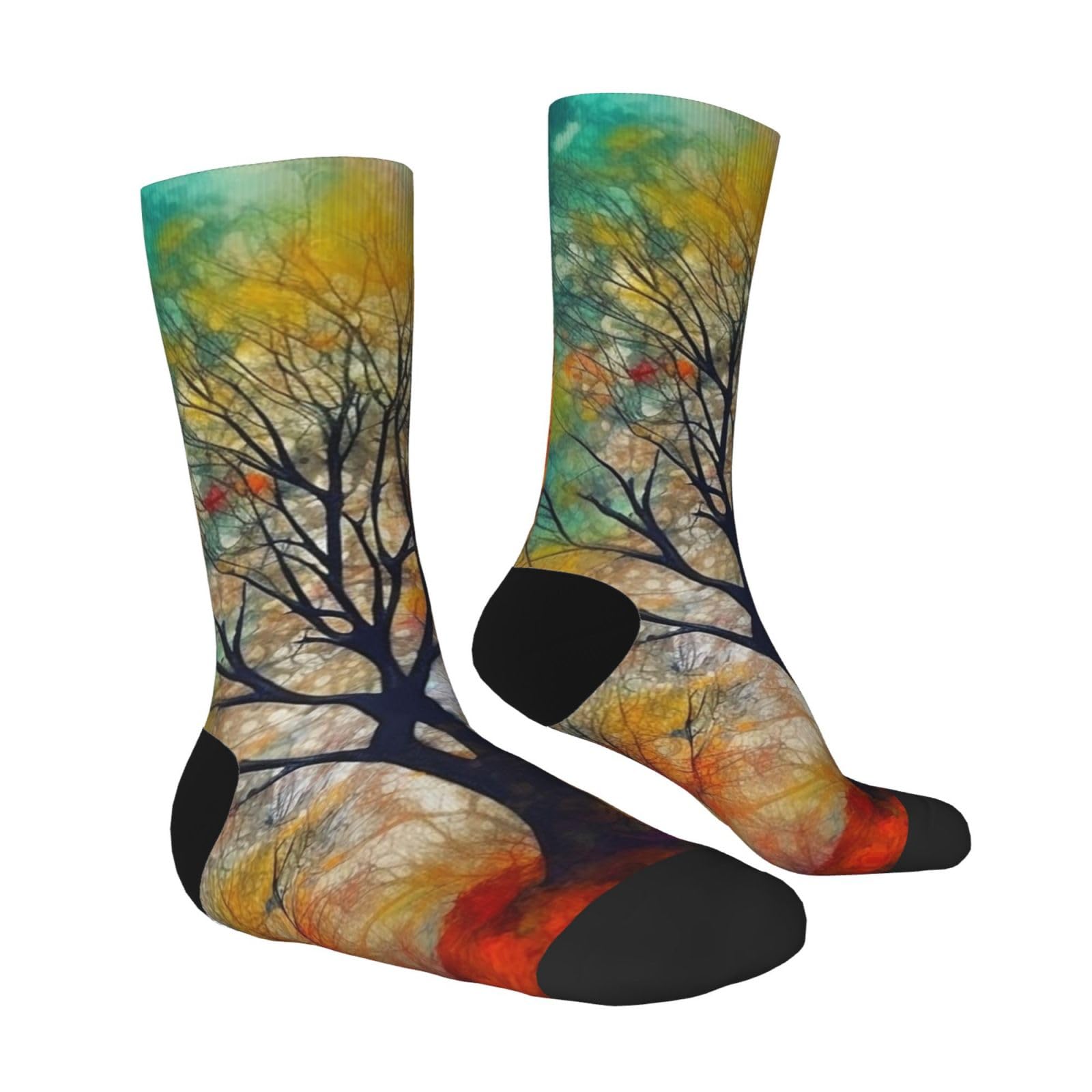 LZQPOEAS Colorful Life Trees Athletic Socks Unisex Cushioned Crew Socks Hiking Running Calf Sock Soft Above Ankle Sock