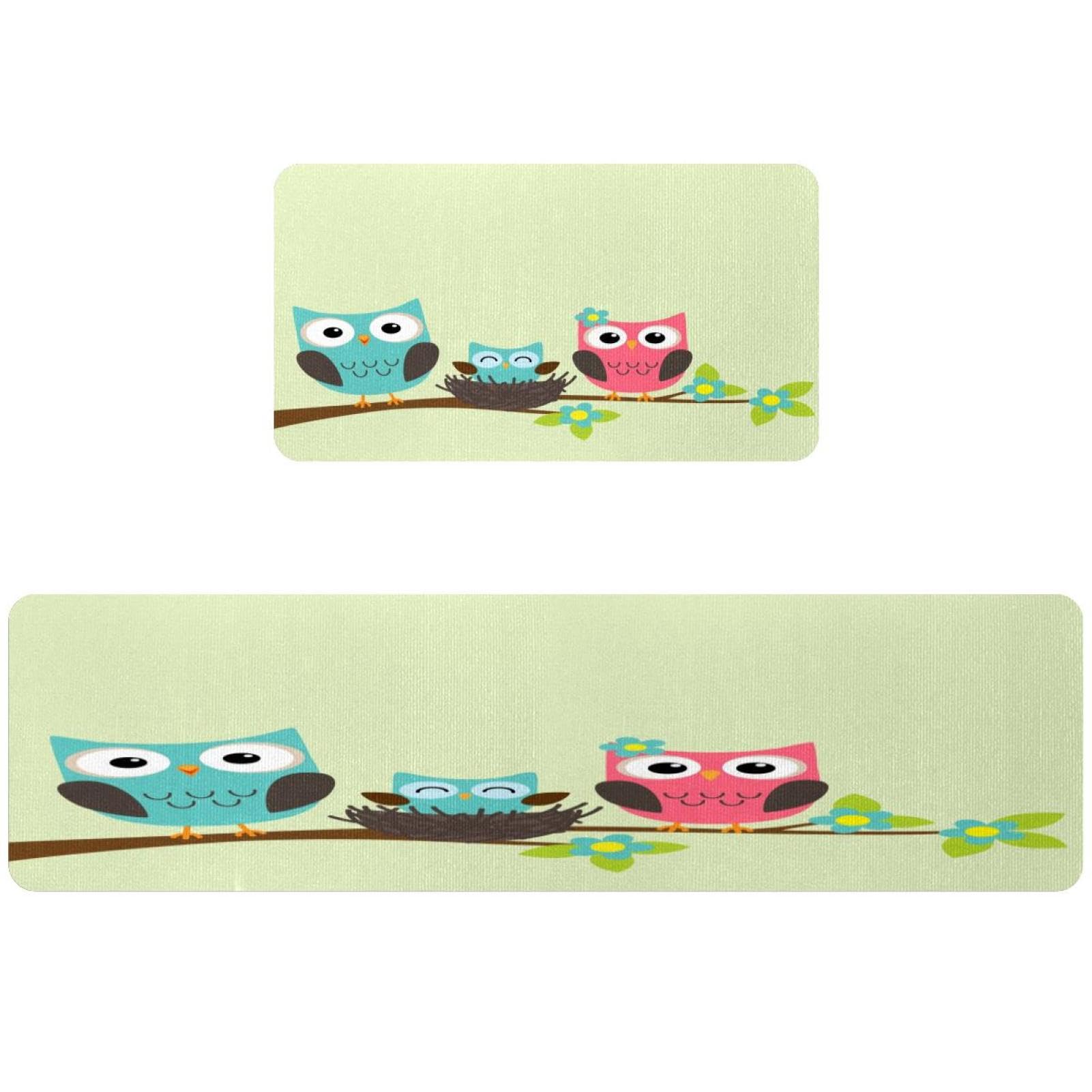 Alfombrillas de cocina absorbentes VAPOKF con búhos, juego de alfombras de pasillo y lavandería