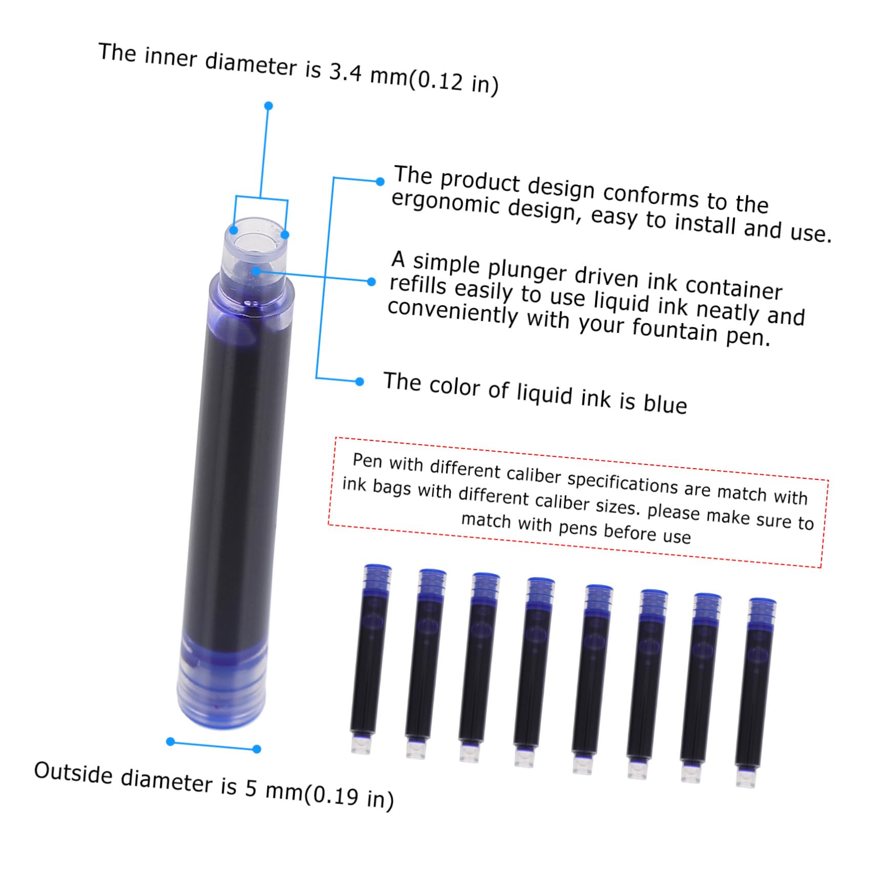 OSALADI 2 Set Ricariche Per Stilografiche Set Sostituzione Per Penne Materiale Resistente Facile Installare Per Scuola Ufficio E Casa 100 Pezzi * 2