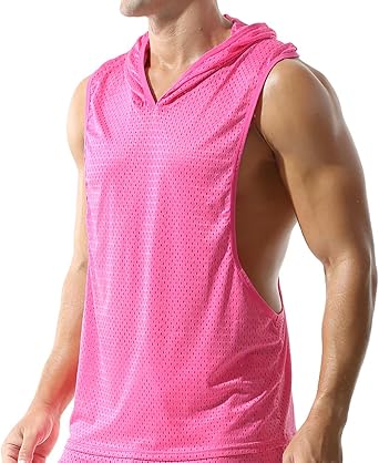 Mens Mesh Hooded Tank Tops Workout Gym Training Hoodies Sleeveless Muscle Bodybuilding Cut Off T Shirt