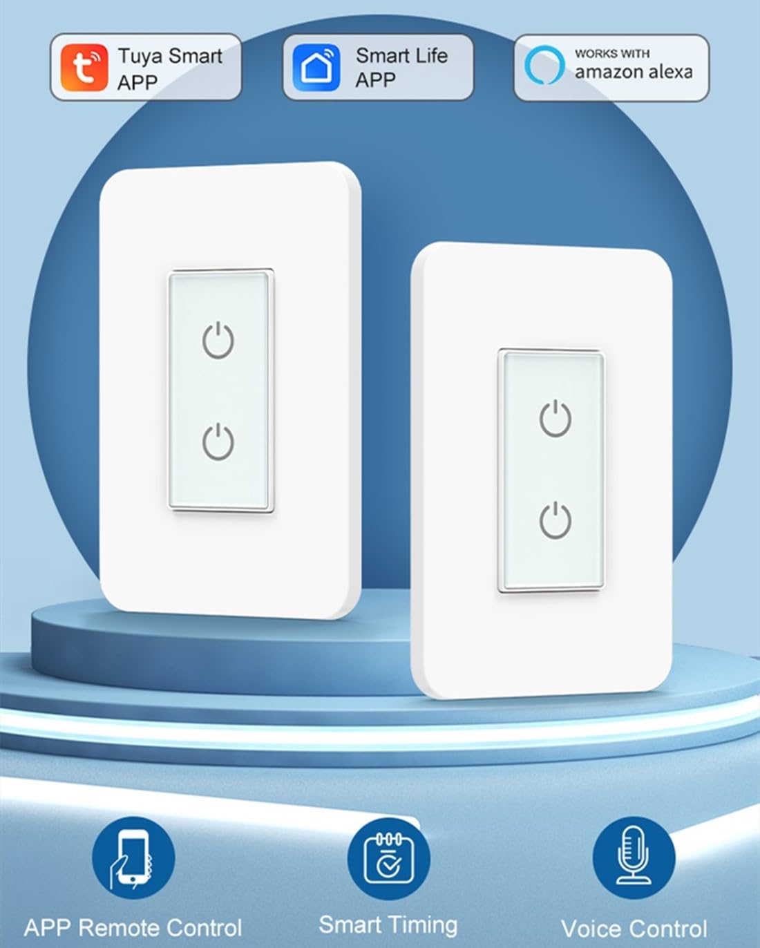 Smart Dual Light Switch,2 in 1 Single Pole Double Switch,Remote Voice Control Smart Life App Work with Alexa Google Assistant,2.4GHz Wi-Fi Neutral Wire Required,White(Dual Switch 2-Pack)