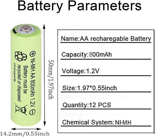Miniatura 2 de Baterías recargables NiMH AA de 800 mAh de 1.2 V, paquete de 12 baterías recargables dobles A para luces solares, tira de luces de camino, ratón,