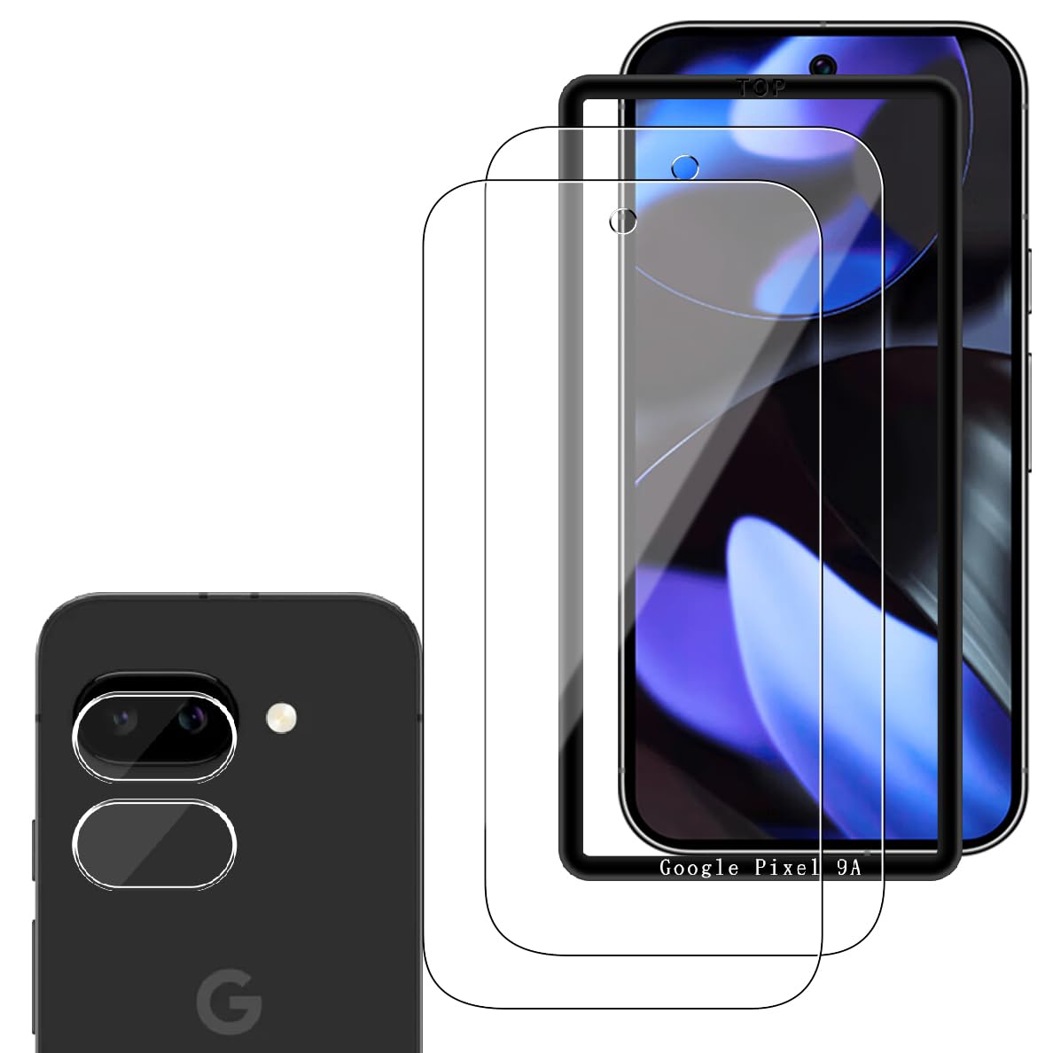 Wigsii 対応 Google Pixel 9A 用 ガラスフィルム 【2+2枚セット+ ガイド枠付き】ピクセル9a 保護フィルム *2 + カメラフィルム *2 【 高 品質 日本AGC旭硝子素材】 硬度9H 強化ガラス 衝撃吸収 飛散防止 高透過率 指紋防止 撥水撥油 極薄 0.26mm超薄型 気泡ゼロ 貼り付け簡単WMGP9A2M2JK