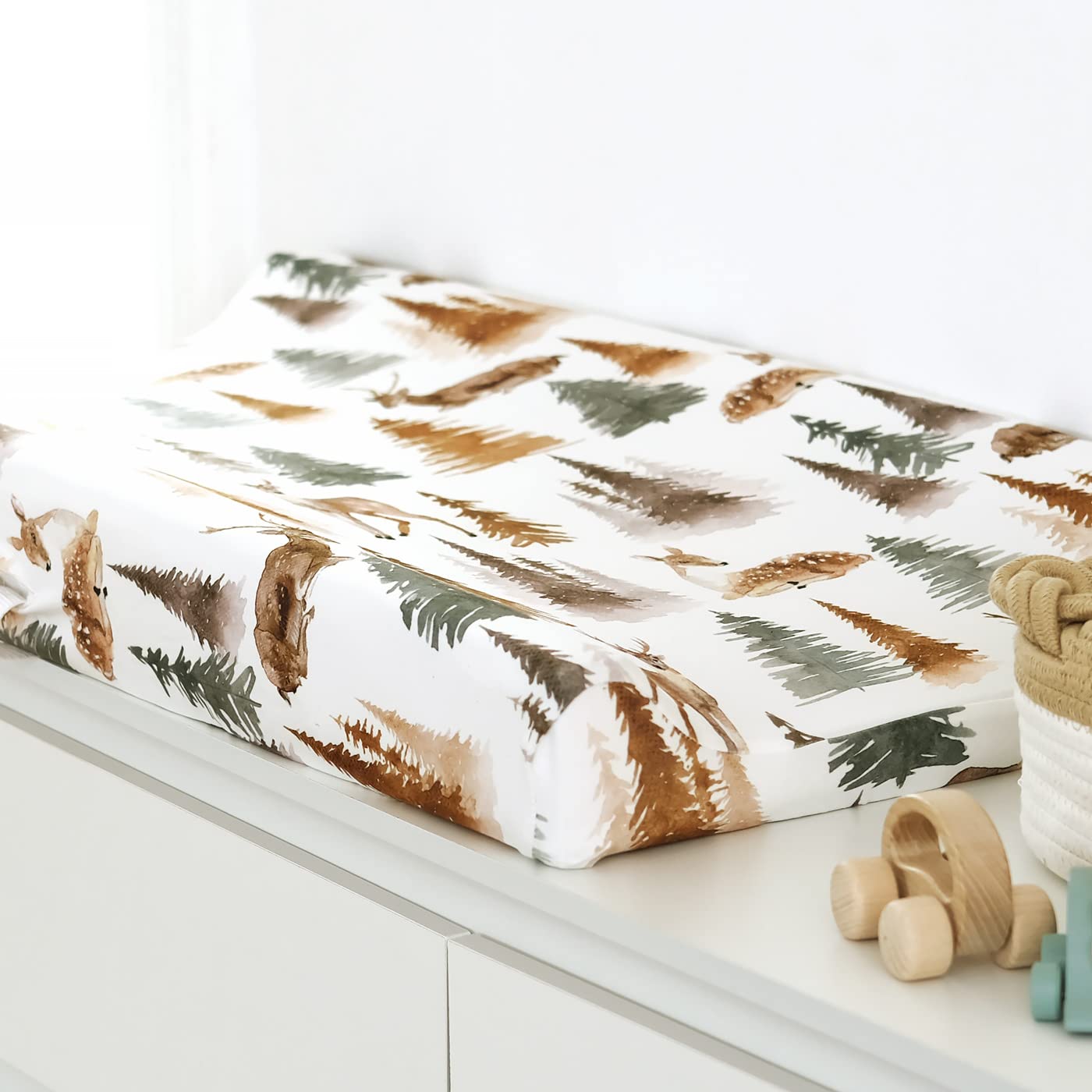 GRSSDER Stretch Ultra Soft Jersey Knit Changing Pad Cover Set 2 Pack, Change Table Pad Covers Fit 32"/34" x 16" Pads Safe and Snug, Stylish Jungle Deer Pattern for Baby : Baby