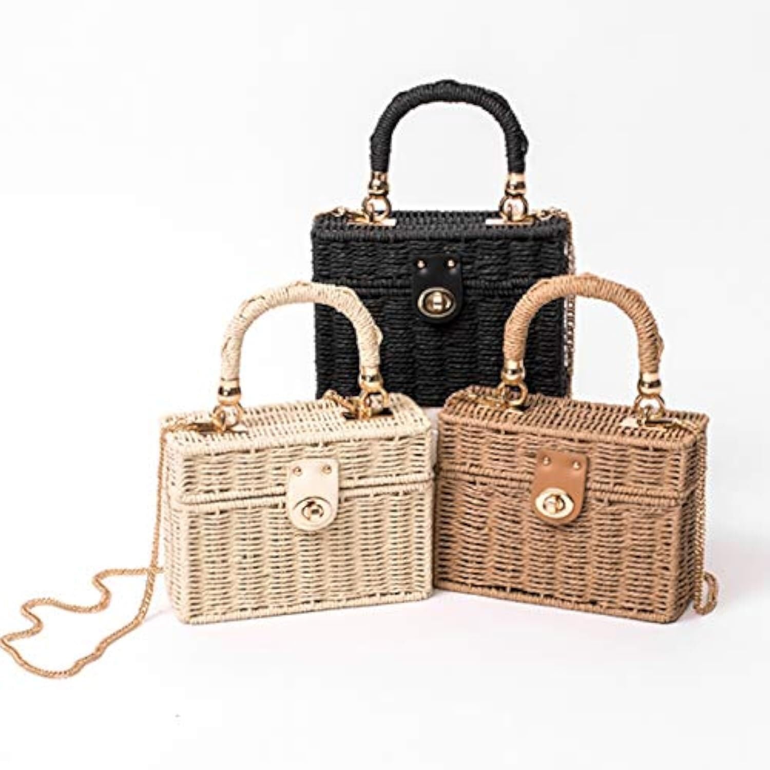 Borsa Paglia Borsa di Paglia, da Spiaggia in a Tracolla in Nera in Rattan a Intrecciata a Mano Donna Quadrata in for