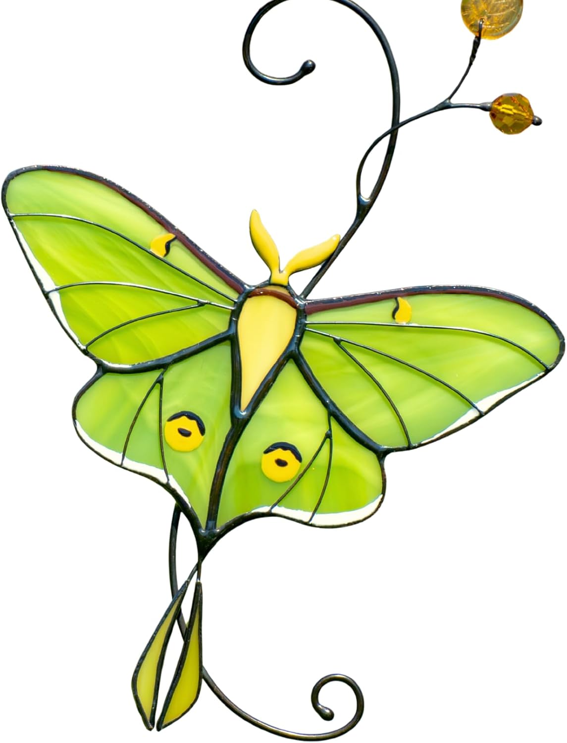 Luna Moth Butterfly Pair Handmade Stained Glass Suncatcher Stained Glass Window Hangings Unique Indoor Ornament & Outdoor Decor (Luna Moth)