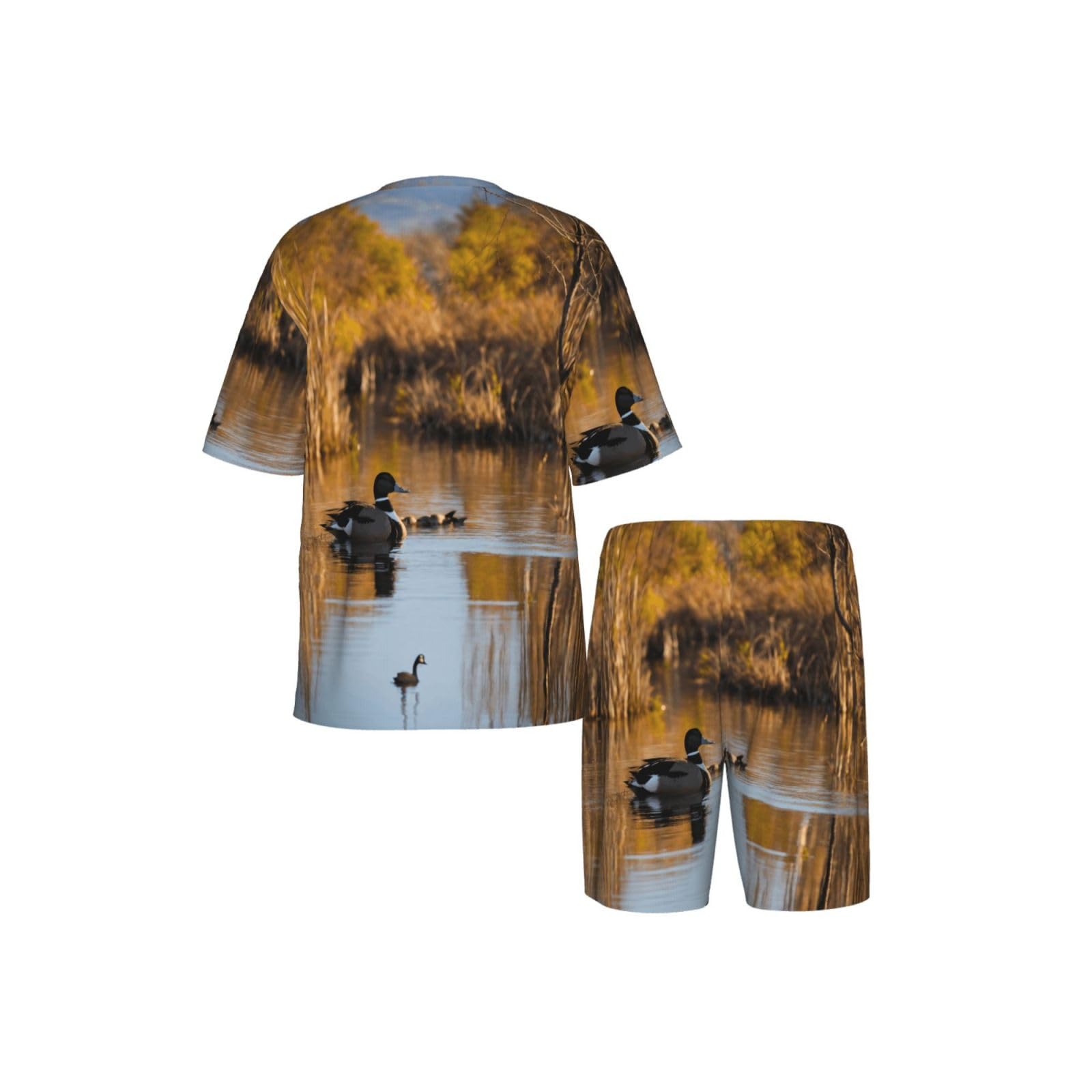 Loon Nature - Pigiama da uomo con stampa uccellini, comodo set pigiama da uomo con pantaloncini, perfetto per le notti estive