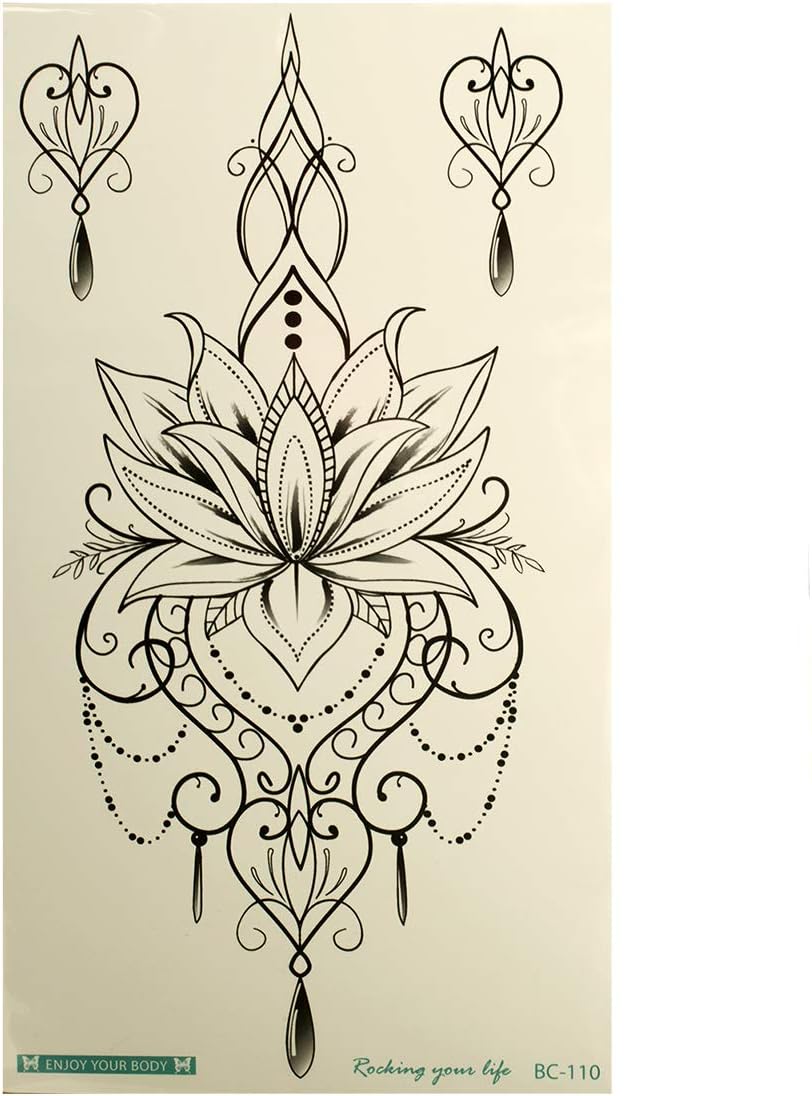 2 x sierlijke Lotus XL tattoo in zwart – Body Temporary Tattoo – BC110 (2)