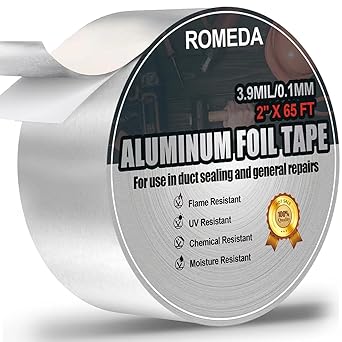Romeda Aluminum Foil Tape, 2 inch x 65 Feet Foil Tape 3.9 mil, Silver Insulation Adhesive Metal Tape, High Temperature Heavy Duty HVAC Tapes for Ductwork, Dryer Vent, HVAC