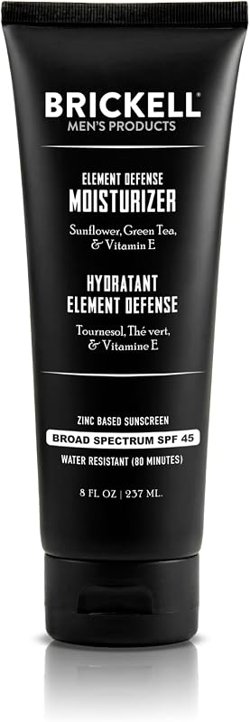 Brickell Men's Element Defense SPF45 Moisturizer for Men, Mineral Sunscreen, Hydrates and Protects Skin Against UVA/UVB Rays, With Zinc, Vitamin E, and Green Tea, 8 Ounce, Unscented