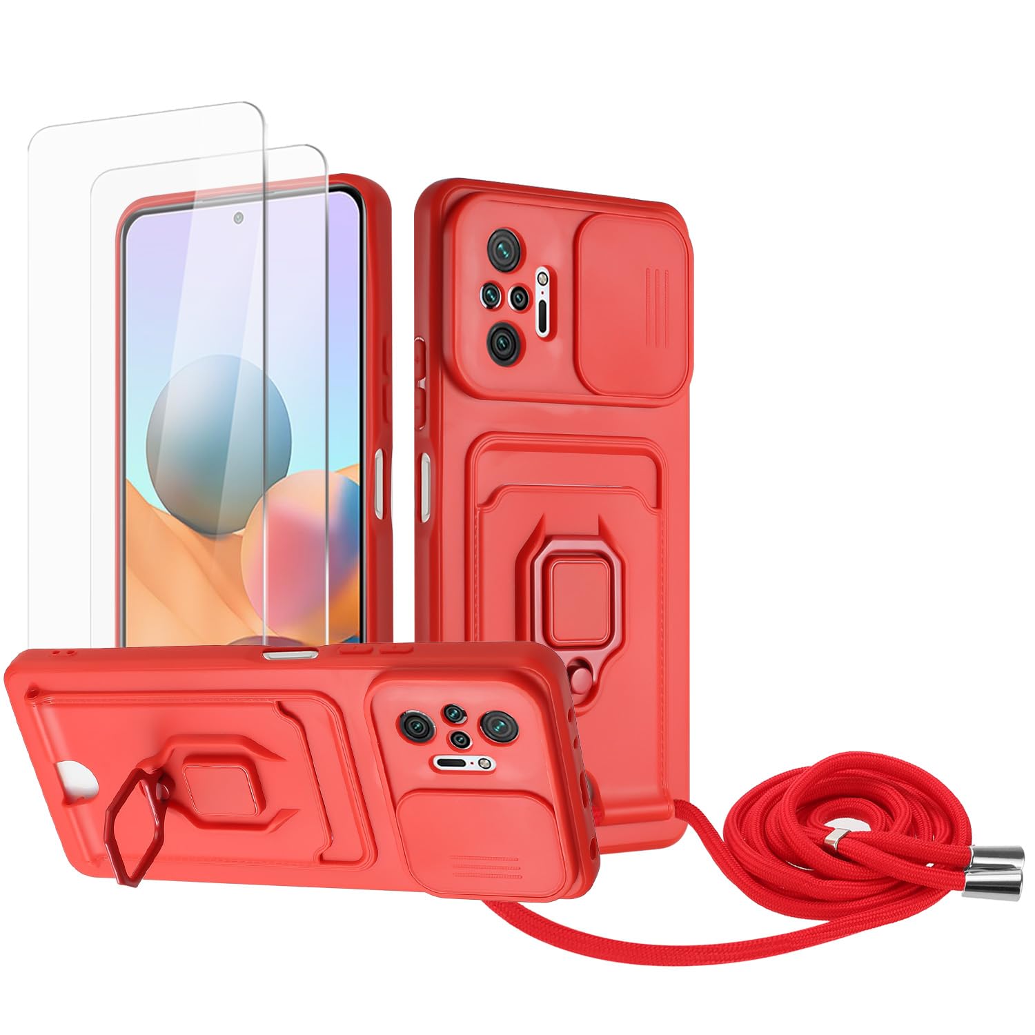 Zallagre Funda con Cuerda Compatible con Redmi Note 13 Pro 5G,[2 Packs Cristal Templado],Ranura para Tarjetas,Cubierta de Cámara Deslizante Proteger,360 Anillo Soporte-Morado — view 75
