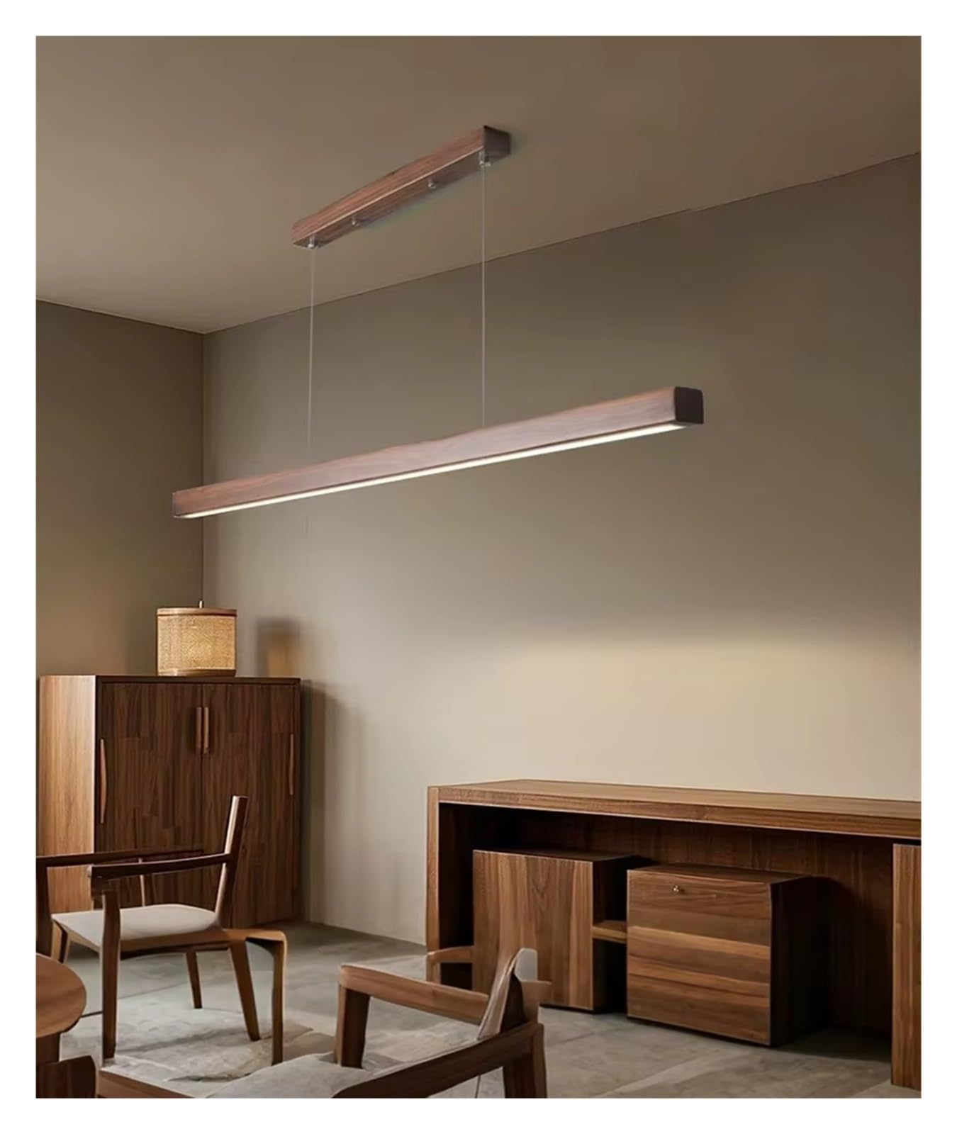 ASerZenith Modern Led Pendant Light Wood Long Strip Dining Table Lamp Suspension Chandelier For Living Dining Room Kitchen Lighting Fixture,Rc Stepless Dimming-120Cm
