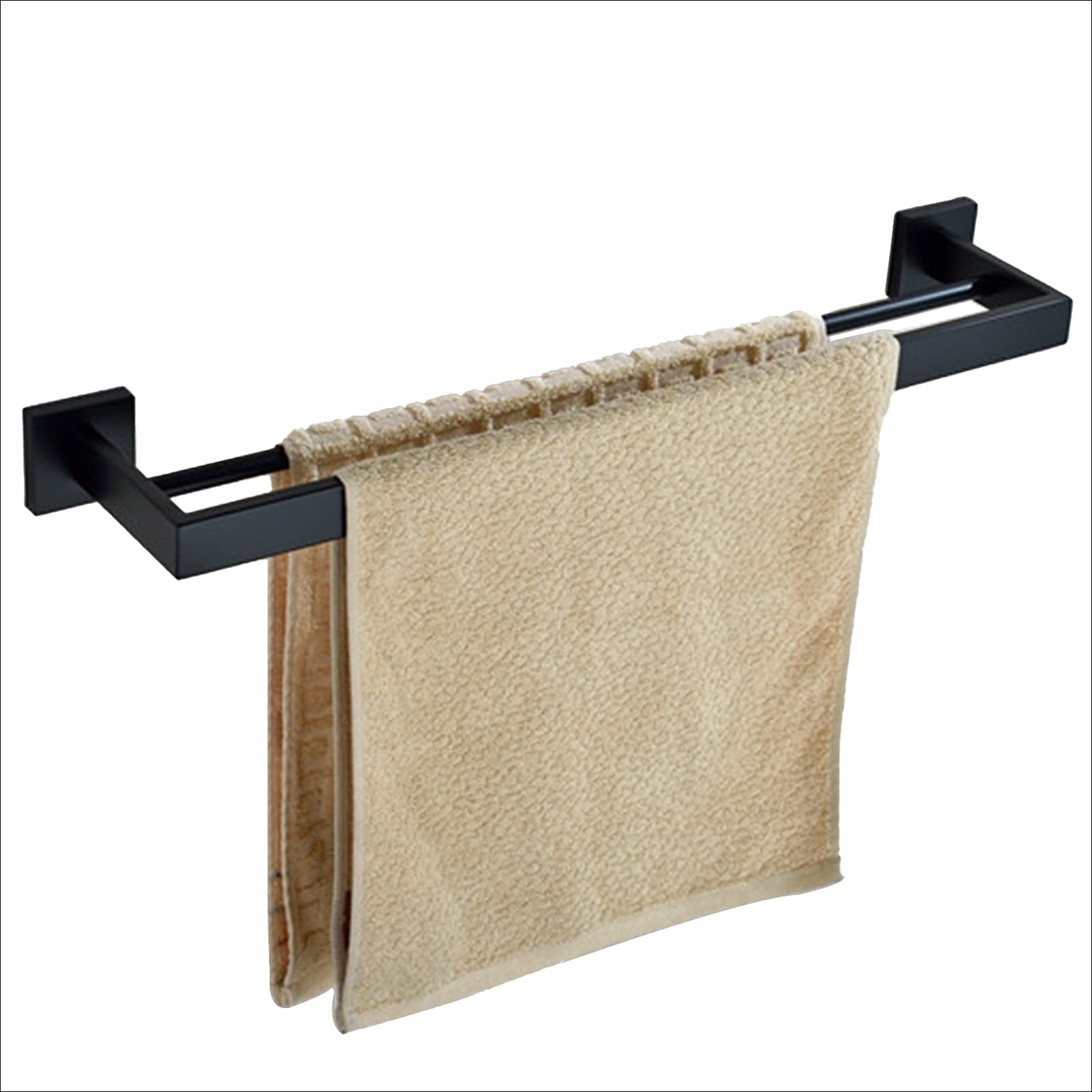 LMYSXAOZ Wall Mounted Bathroom Kitchen Toilet Accessories, Black Dual Rod Towel Bar Rail, 50cm/60cm, SUS304 Stainless Steel Square Rack (Size : 50cm)