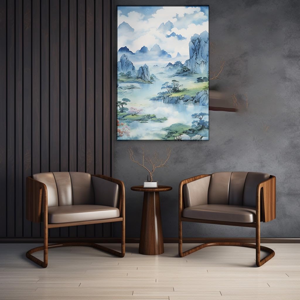 Canvas for Living room. Tranquil Vistas: Discover the Serenity of a Countryside River Landscape, 27 x 18 inch Canvas Wall Art - Ready to Hang