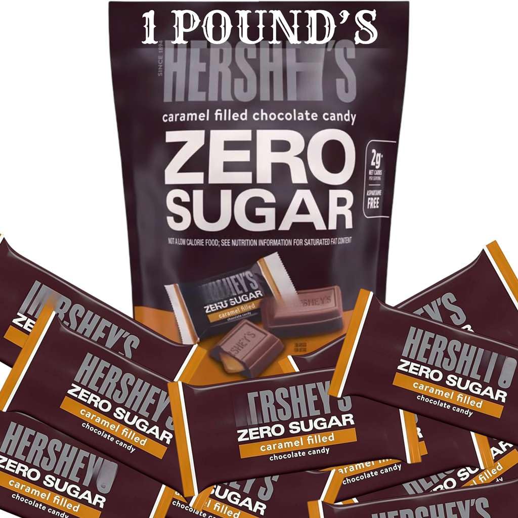 Zero Sugar Caramel Filled Chocolate, 16 Ounces of Sugar-Free Chocolate Candy, for Low Carb Diets