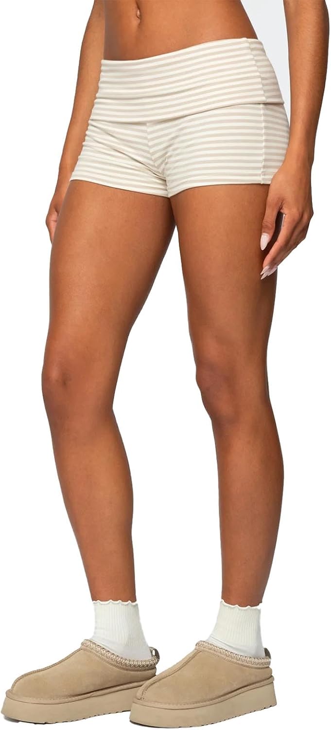 2pcs Women's Striped Outfits Sexy Sleeveless U-neck Backless Crop Tank Top Matching Fold Over Shorts Pajamas Set - Image 4