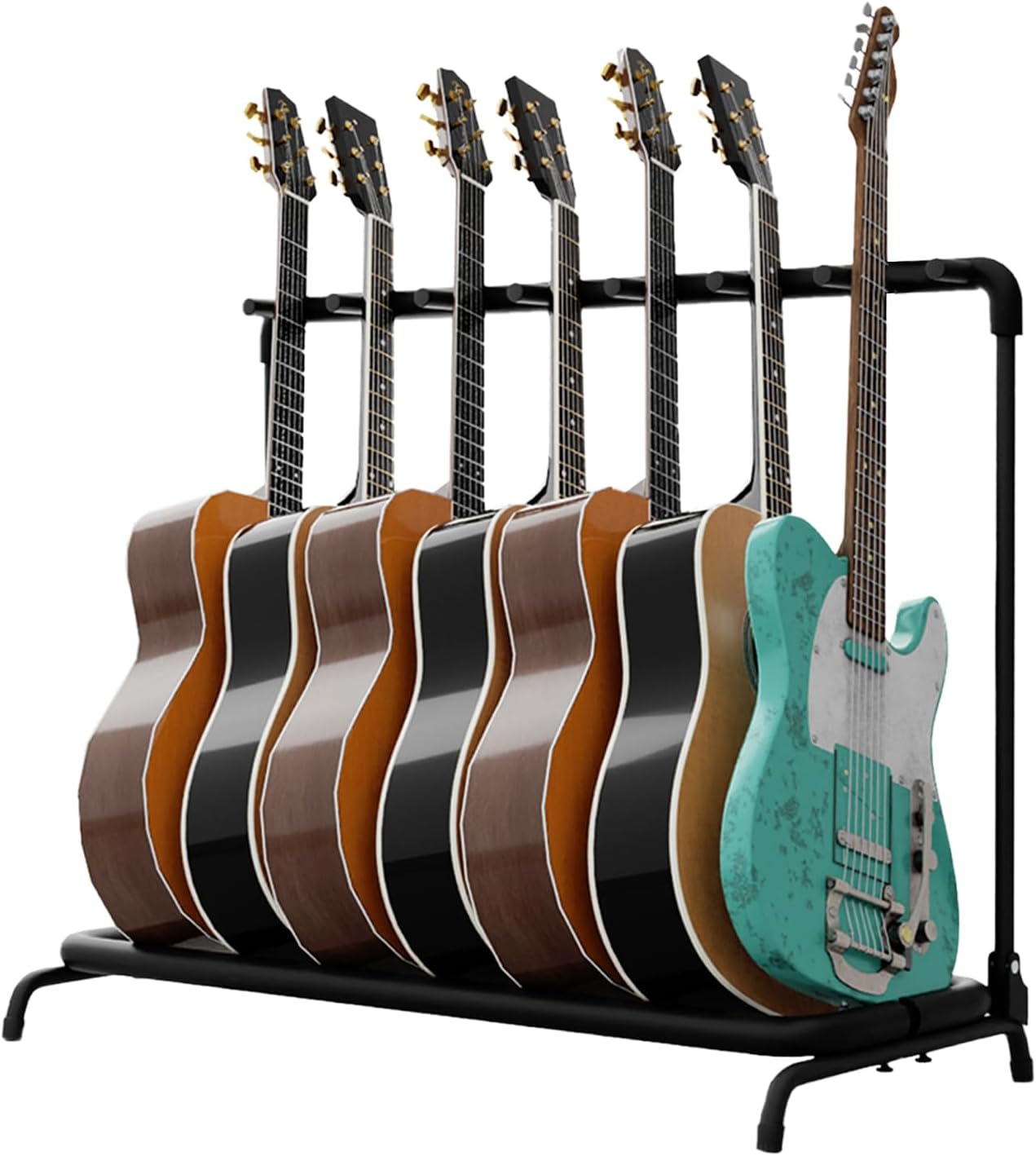 7 Guitar Stand Rack - Metal Construction Multi Guitar Rack & Guitar Organizer, Foldable 7 Guitar Holder Stand with Padded Foam Tubing for Electric, Acoustic, Classical Guitars & Basses