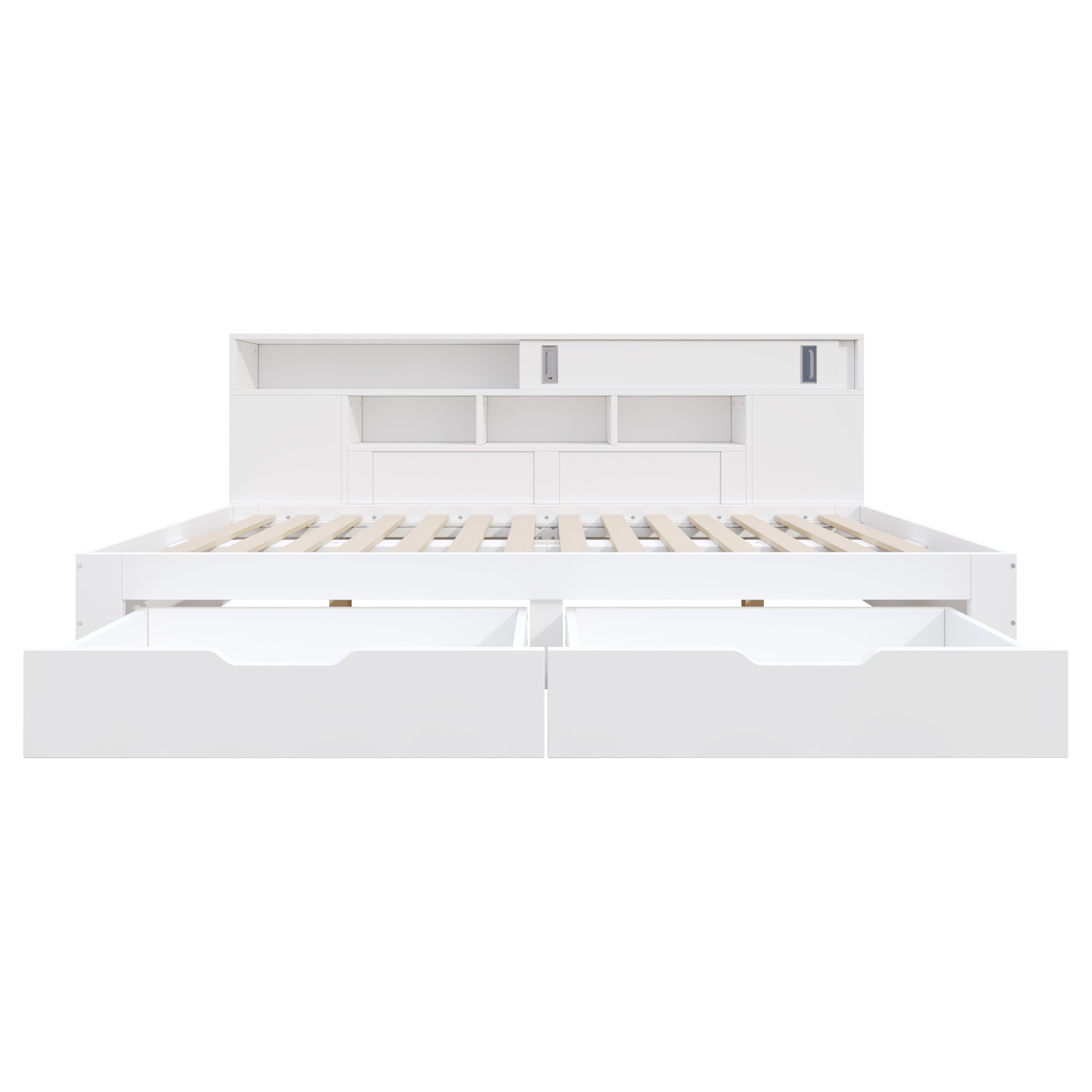 Letto per bambini 90x200, letto singolo con ripiani e armadio contenitore, letto contenitore con cassetti, struttura letto con rete a doghe, per adulti e ragazzi, senza materasso, bianco