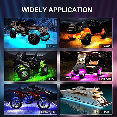 YiLaie RGB LED Rock Lights, 60 LEDs High Brightness Multifunction Neon underglow Kit Waterproof Light with APP/RF Control Multicolor Lights for ATV RZR UTV SUV Off Road Car, DC 12V (4 Pods)