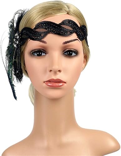 Miniatura 3 de Rugiente Art Deco 1920s Flapper Tocado de Plumas Rugientes Años 20 Gran Gatsby Diadema para Mujeres Tocado de los Años 1920