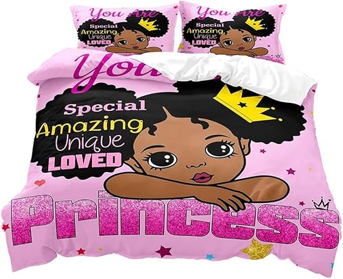 Miniatura 10 de LUVIVIHOME 2 piezas de ropa de cama rosa, funda de edredón blanca individual, ropa de cama para niños, ropa de cama de oro con corona de castillo de