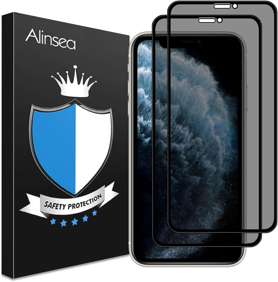 Alinsea [2 Pack] Privacy Screen Protector for iPhone 11 Pro, iPhone Xs and iPhone X 5.8-Inch Tempered Glass [Anti-Spy] [Privacy Glass][Full Coverage] [Bubble Free]