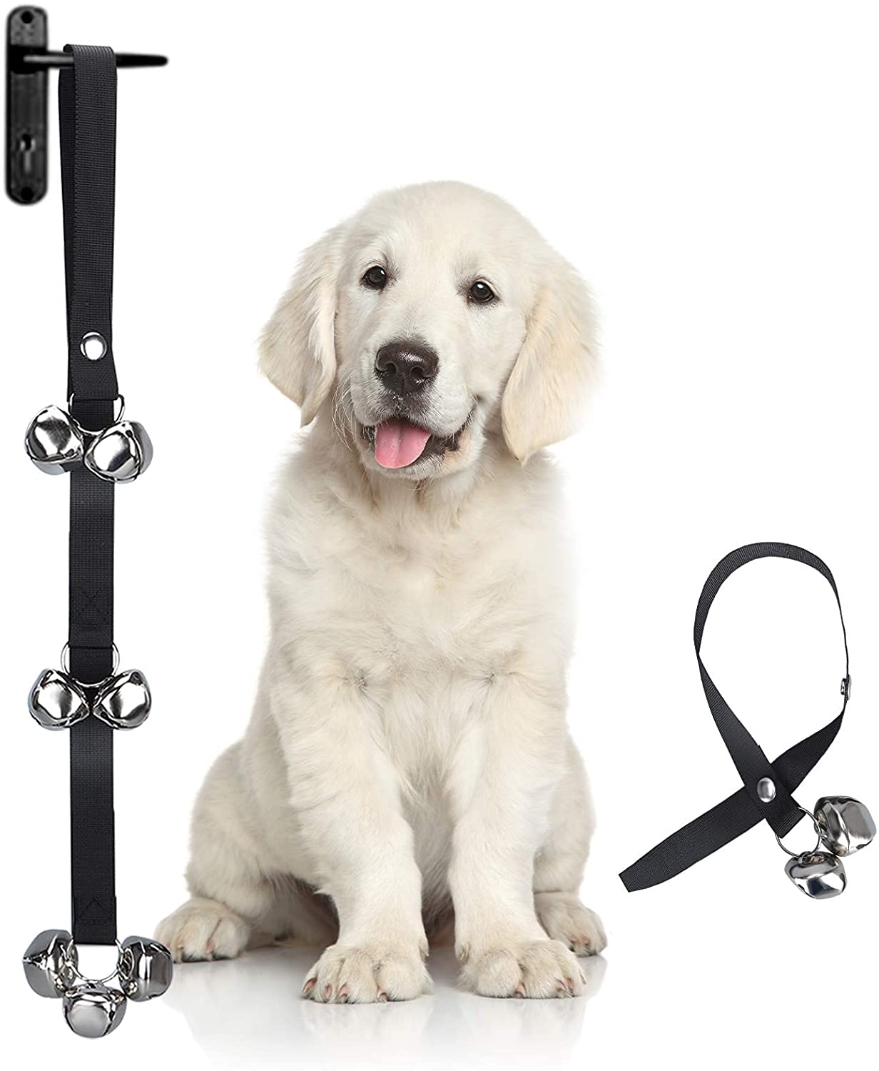 Mumoo Bear Dog Doorbells For Door Potty Training, Adjustable Dog Bell For Hanging On Door Knob, Training Your Puppy Easily - Premium Quality - 7 Extra Large 1.5" Loud Dog Bells, Black