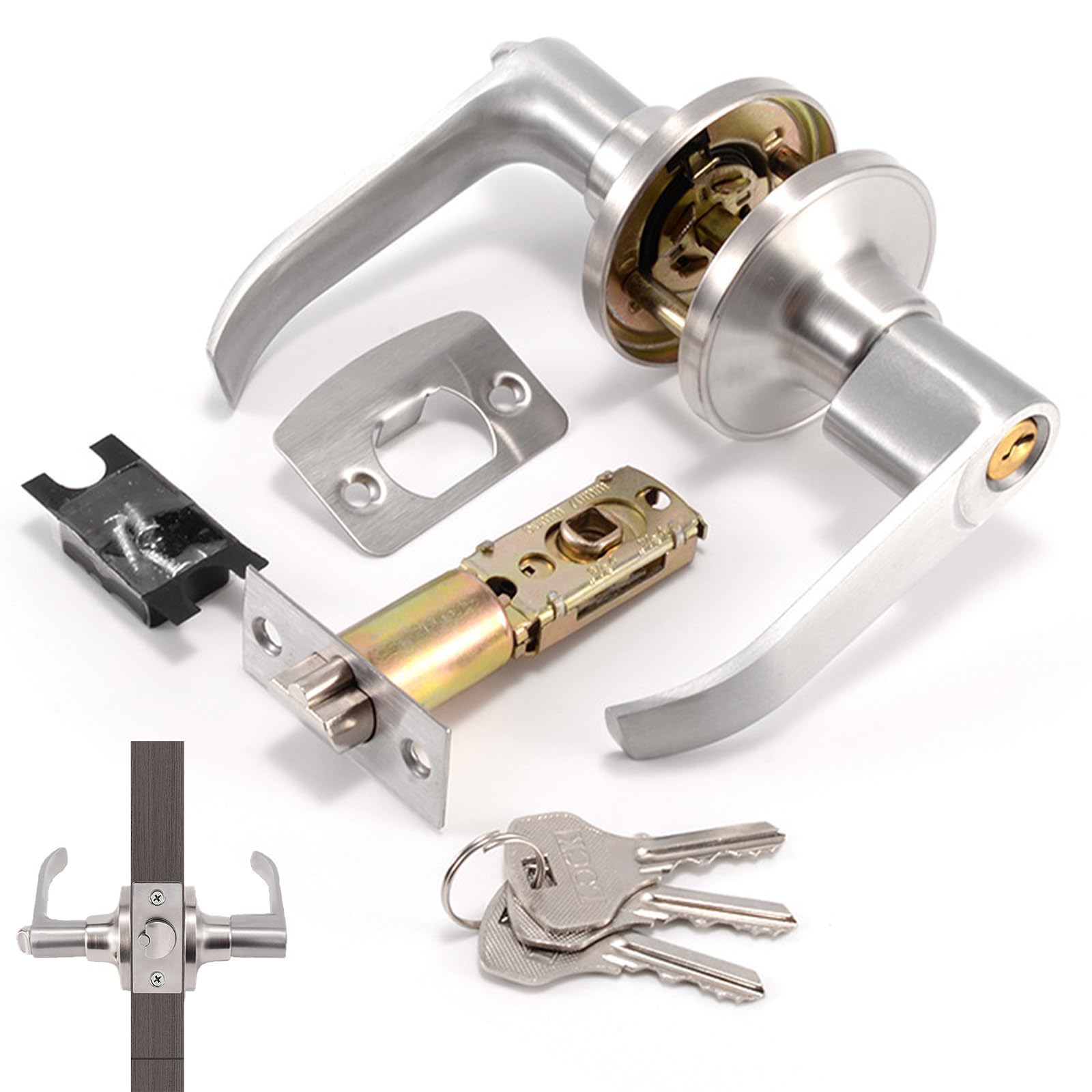 BPTZYLN Door Handle Lock Bedroom Door Lock with Key, Privacy Knob Locking Internal Door, for Bedroom Door Internal Wooden Door Handle with for Entrance/Exit (Silver)