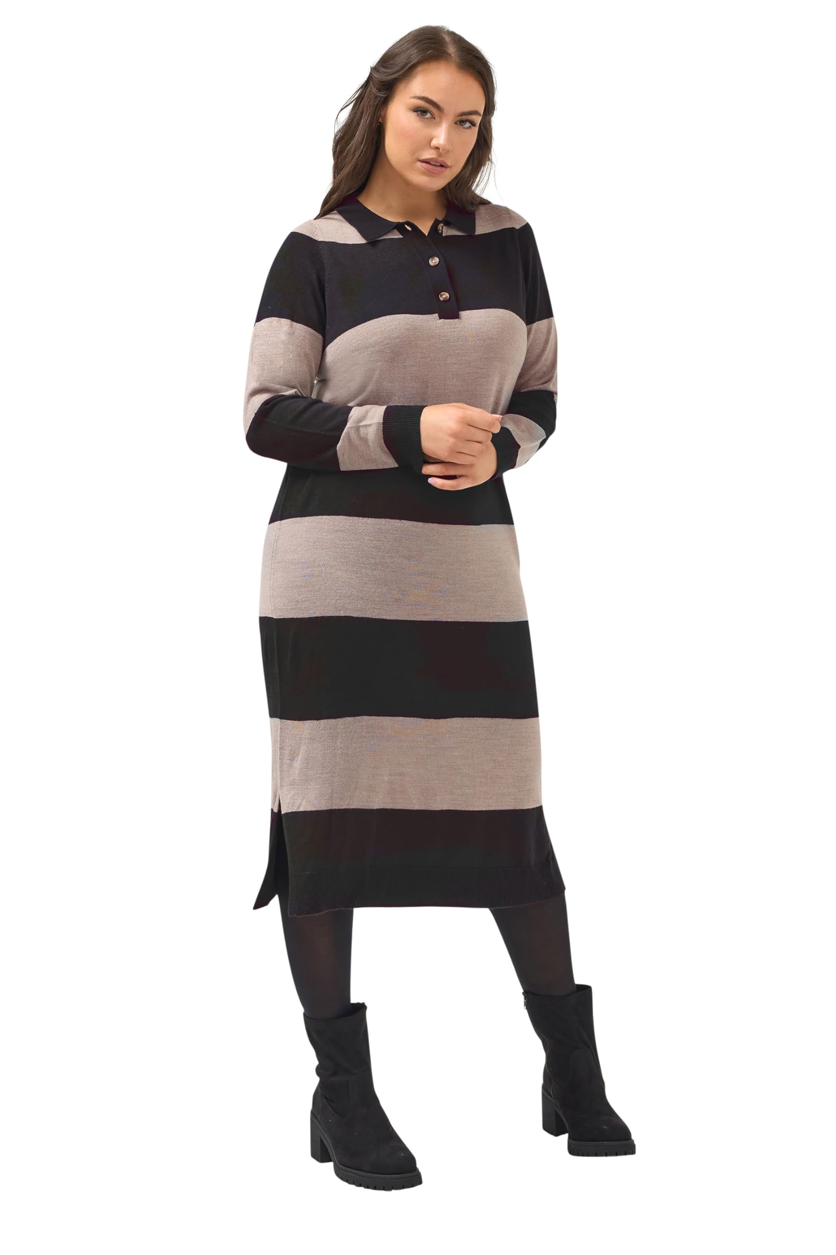 Yours Curve Black Rugby Collar Knitted Jumper Dress - Women's - Plus Size Curve