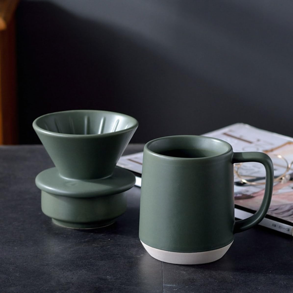 PRETYZOOM Taza de Filtrado de Café Función de Cerámica Verde Filtro Fino y Diseño Portátil de Forma Práctica preparar para Leche
