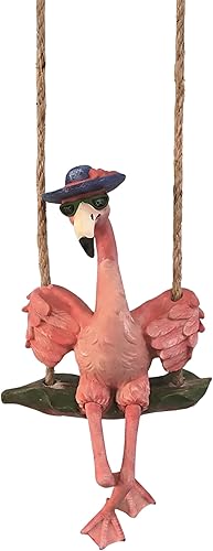 Blue Sky Ceramics Flamingo - Swinger colgante de flamenco, 6 pulgadas de largo x 4.5 pulgadas de ancho x 23.5 pulgadas de alto, estilo flamenco para