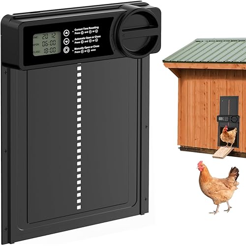 Automatic Chicken Coop Door - Aluminum Auto Chicken Coop Opener with Anti-Pinch Sensor, Battery Powered Chicken Door with Smart Timer & LCD Display, Waterproof