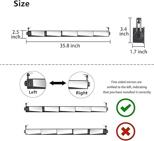 Miniatura 4 de 10L0L Espejo retrovisor largo para carrito de golf de 5 paneles, ajuste universal EZGO, Club Car y Yamaha, elimina los puntos ciegos, también se