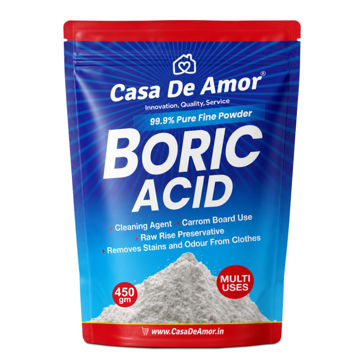 Casa De Amor Multi-Purpose Boric Acid 99.9% Pure Fine Powder- Highly Effective for Carrom Board, Rice Preservative, Multi-Purpose, Anhydrous (450 gms)-image-22