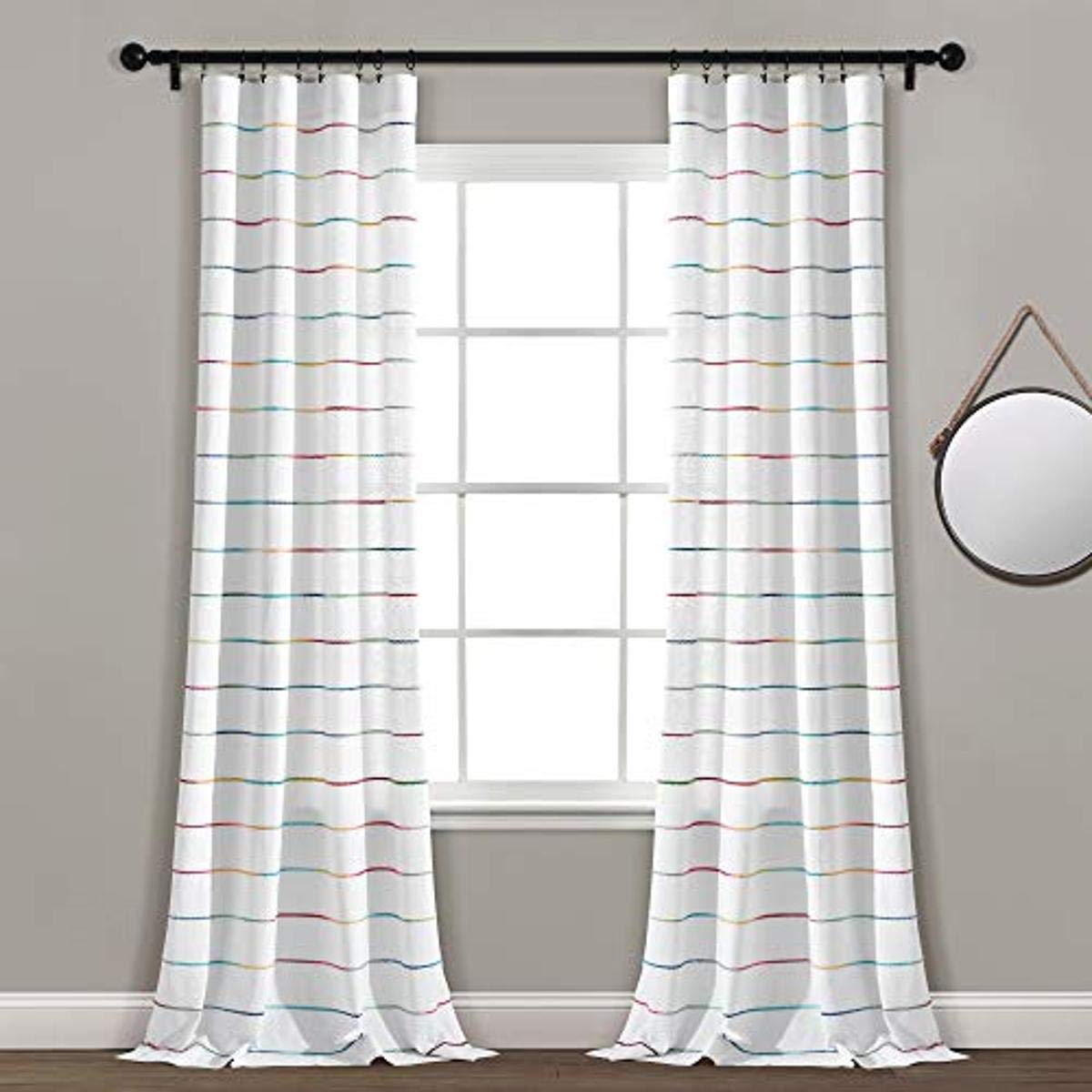 Lush Decor Ombre Stripe Yarn Dyed Cotton Window Curtains Panel Pair, 40" W x 84" L, Rainbow