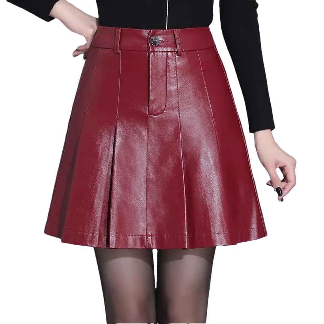 Hcclijo Faldas Plisadas De Cuero Sintético Suave De Primera Calidad para Mujer Culottes Elegantes Faldas Cortas Delgadas De Cintura Alta Falda Pantalón