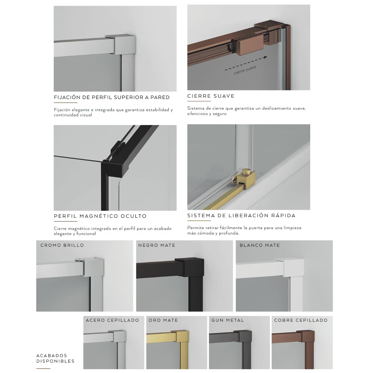 Mampara Ducha Frontal 1 puerta 1 fijo Corredera | Vidrio Templado 6mm Antical Transparente | Perfil Acero Cepillado 160 cm (Adaptable 155,1-160cm)
