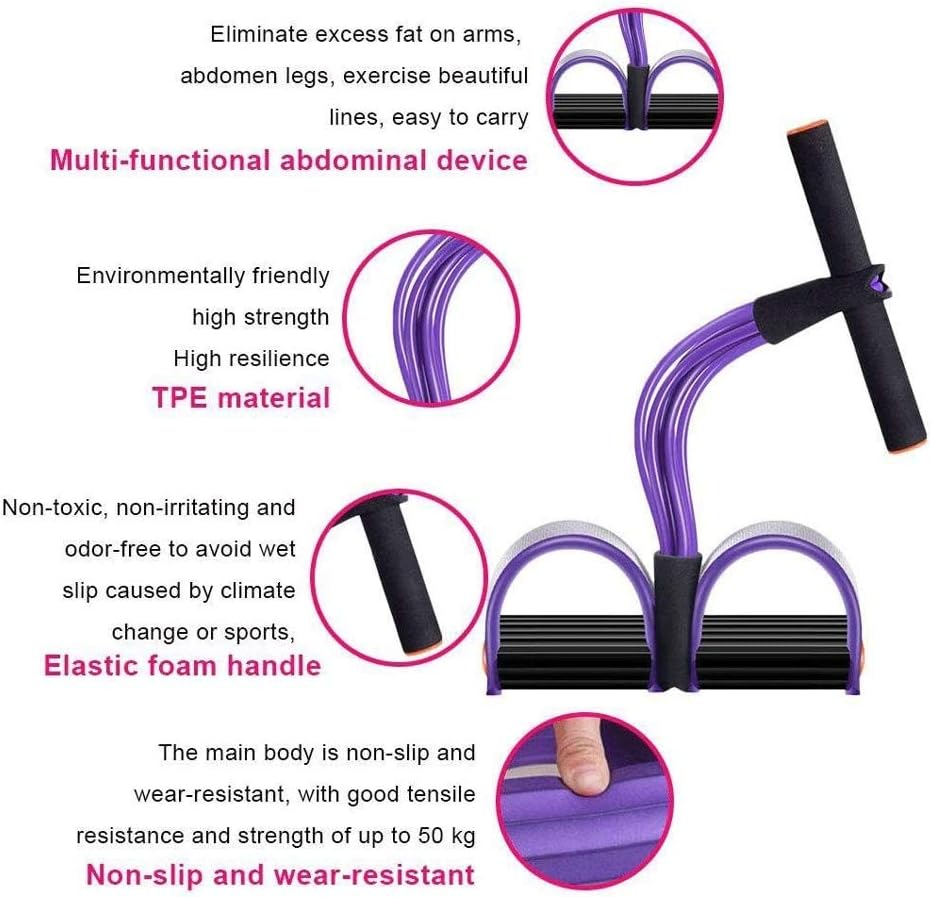 Foot Pedal Elastic Pull Rope ， Multifunction Tension with Handle Fitness Equipment for Abdomen Waist Arm Leg Stretching Slimming Training