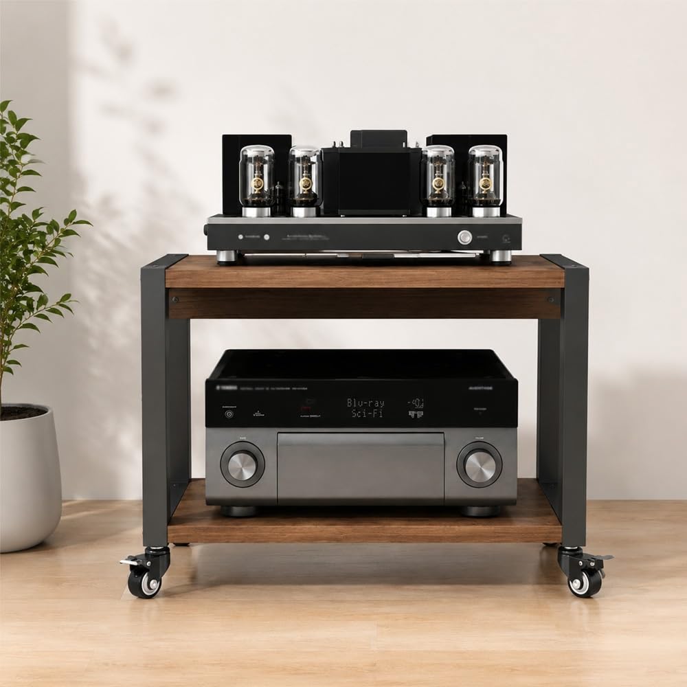 MESCXTY 2 3 4 Tier Av Media Stand, Audio Rack with Wheels, Adjustable Shelves Stereo Racks and Stands, Shelf for Home, Office, Theater(50x40x40cm/19.7x15.8x15.8in)