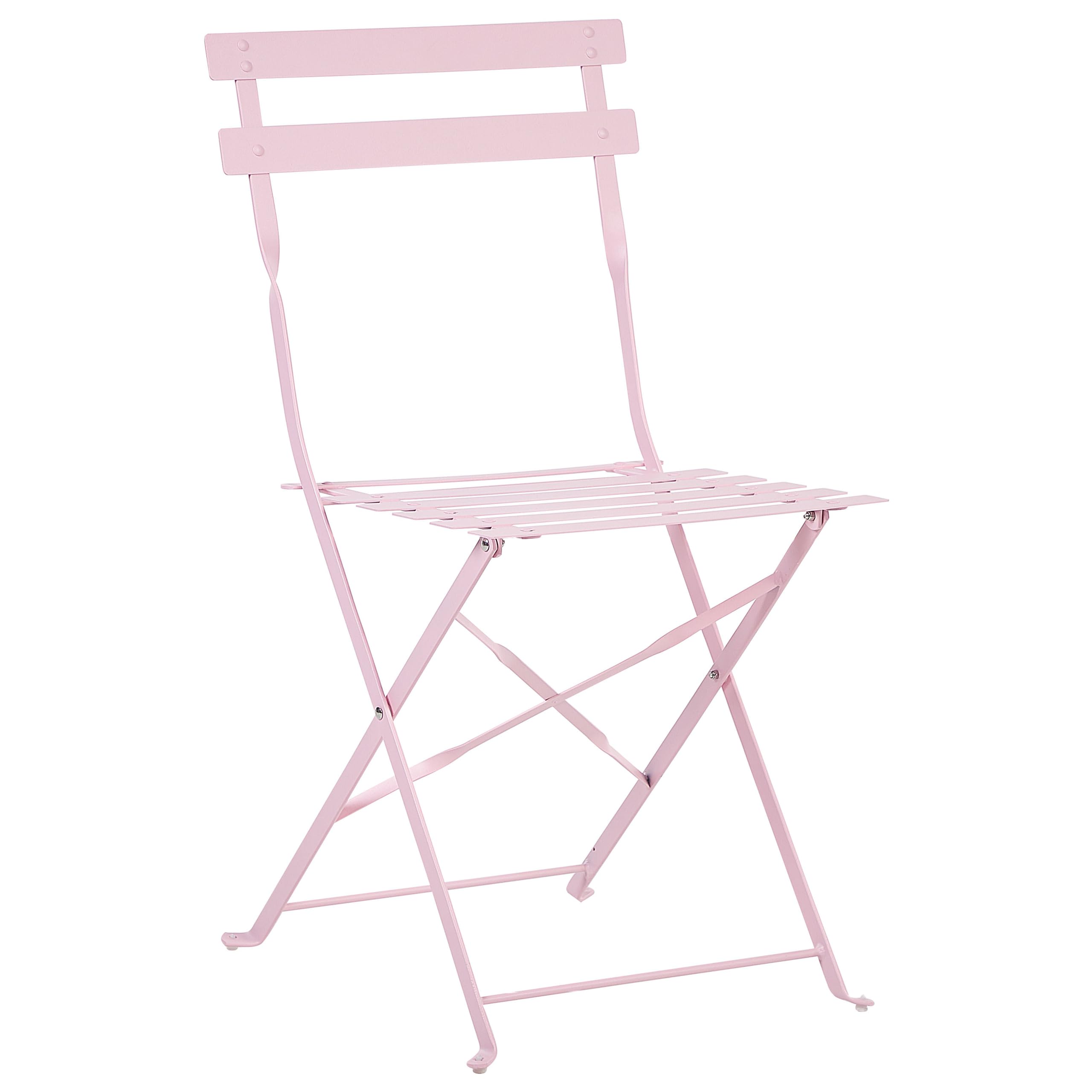 Salon de Jardin Bistrot Table et 2 Chaises Pliables en Acier Rose Pastel Fiori