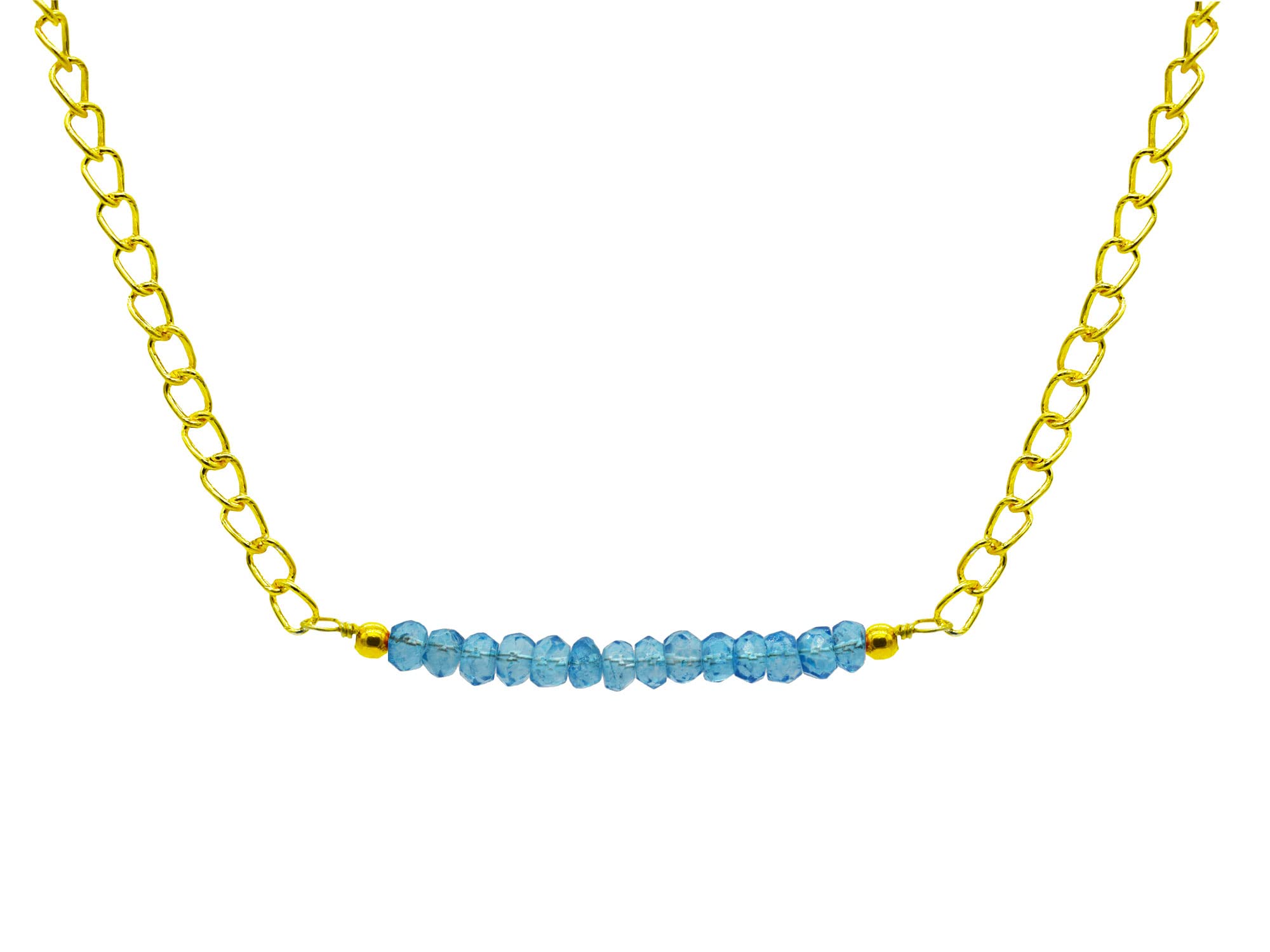 Swiss Blue Topaz Beads Dainty Bar Necklace, Gemstone Jewelry 18" Chain, Energy Healing Crystal, Wedding Birthday Gift For Her (Topaz)
