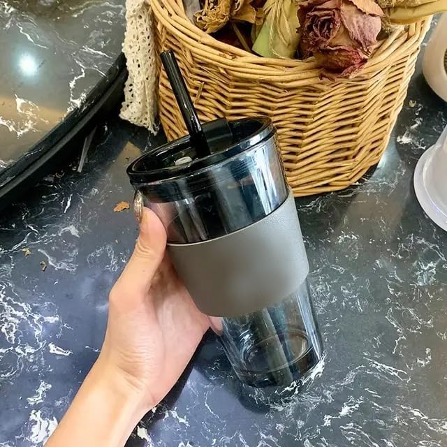 Image of Stainless Steel Tumbler with Lid & Straw, 100% Leakproof Tumblers with Handle, Drink Sipper for Office,Gym & Outdoors 1200ml Tumbler (Black + Black Mugs)