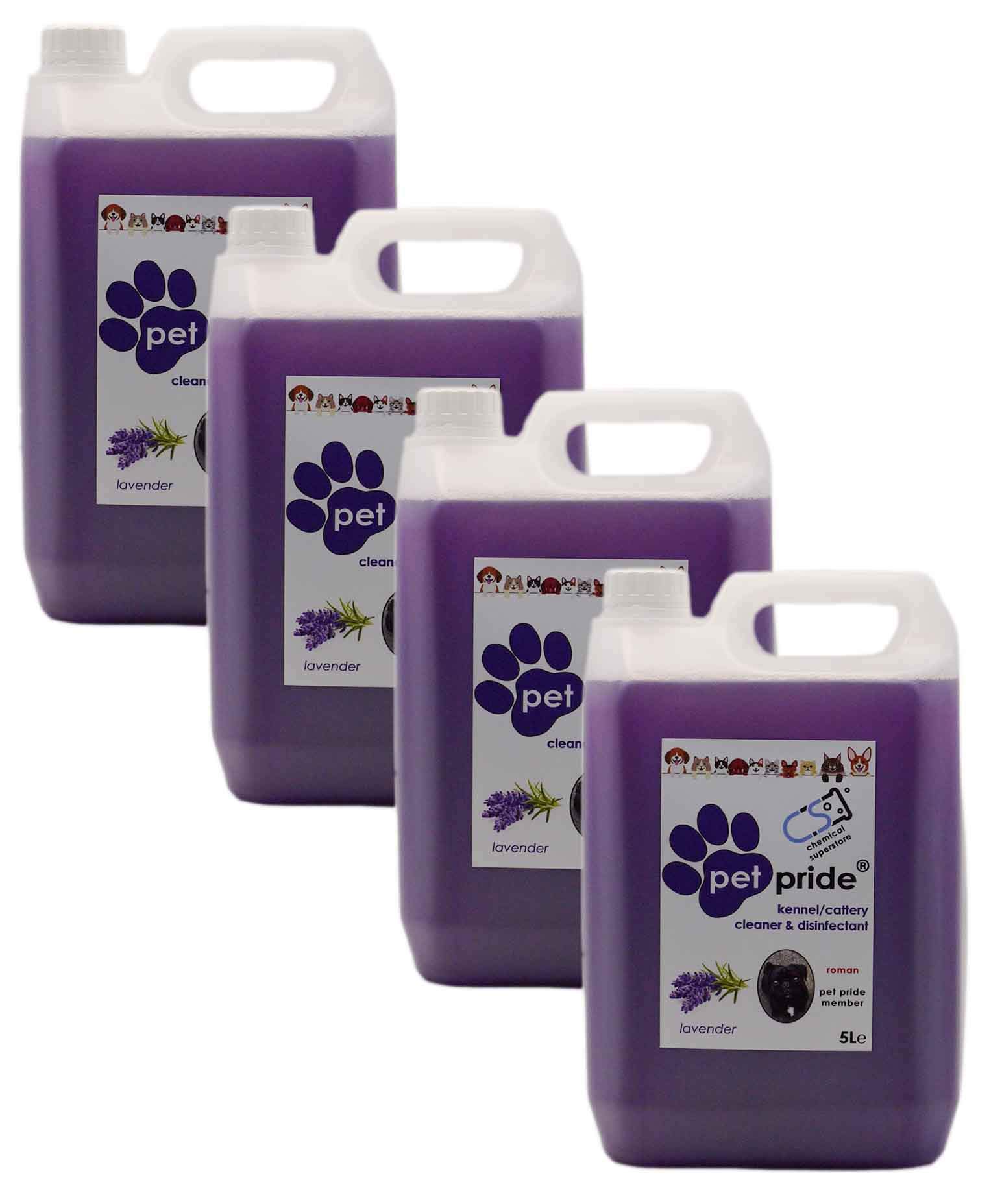 Chemical Superstore 4 x 5L Pet Pride Kennel, Cattery Disinfectant, Cleaner, Deodoriser - VARIOUS (Deodoriser LAVENDER)
